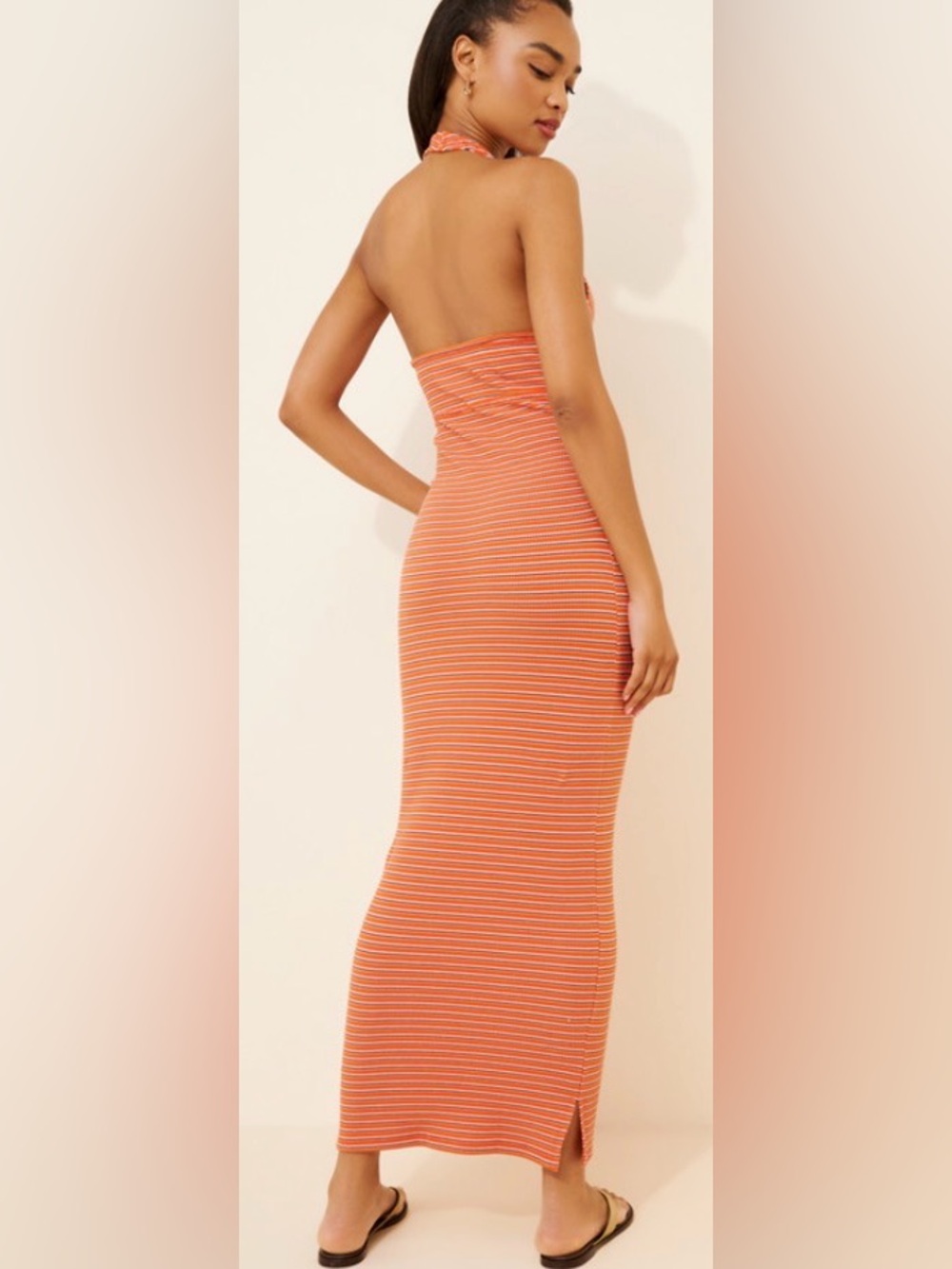 Pilcro/ Anthropologie Orange/Brown Stripe Halter Midi Dress/Slim with Stretch: S - Picture 7 of 10